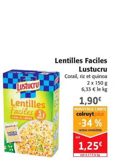 lentilles faciles lustucru -34% remise immédiate