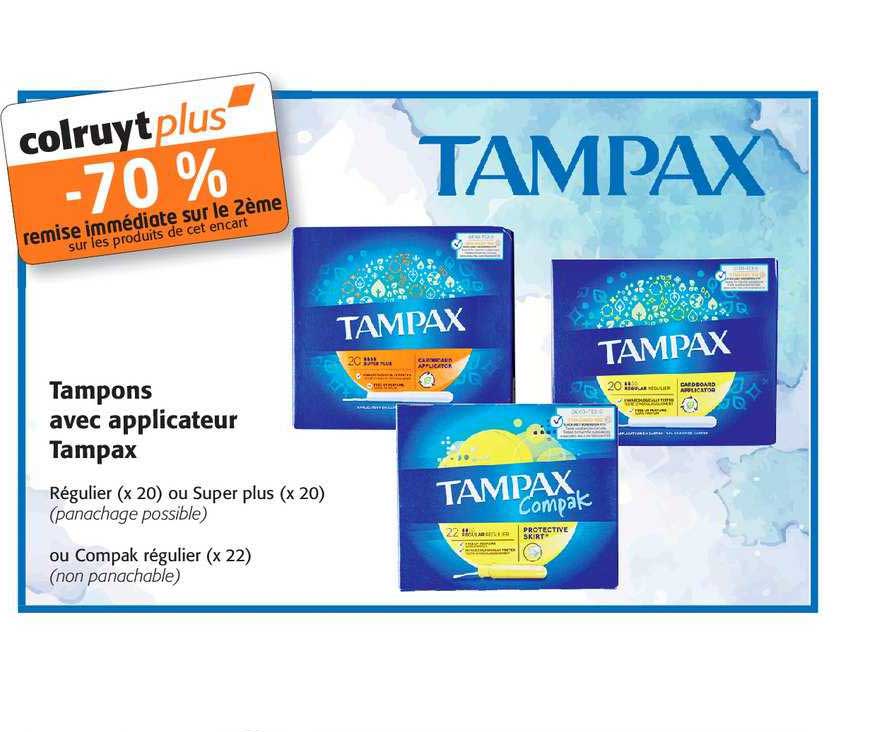 tampons avec applicateur tampax -70% remise immédiate sur le 2ème