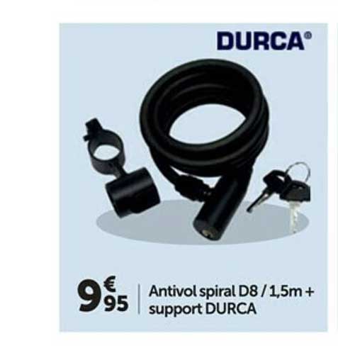 antivol spiral d8 - 1,5m + support durca