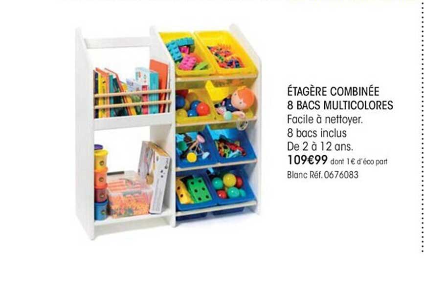 étagère combinée 8 bacs multicolores