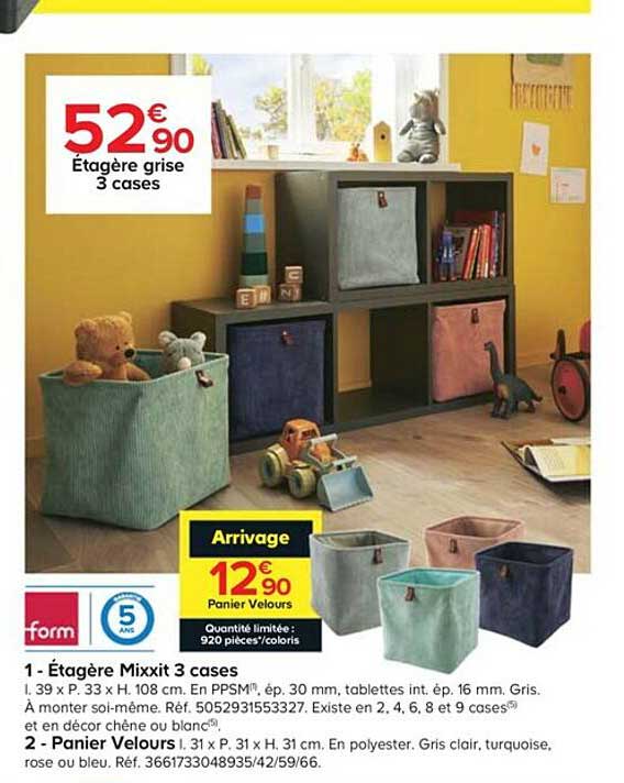 étagère Mixxit 3 Cases, Panier Velours