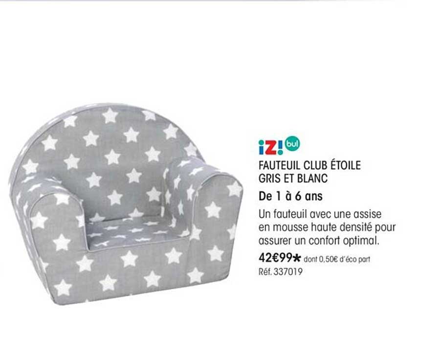 fauteuil club étoile gris et blanc iz! bul
