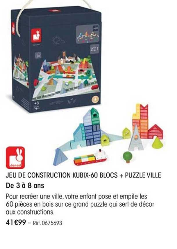 jeu de construction kubix-60 blocs + puzzle ville