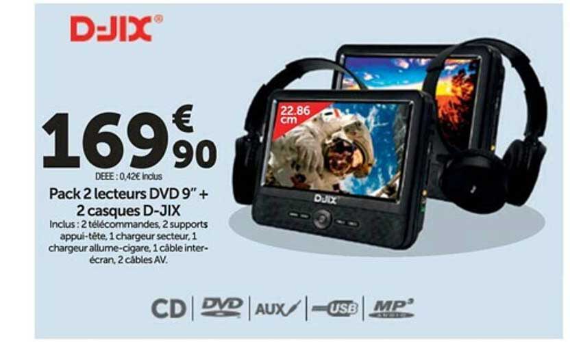 pack 2 lecteurs dvd 9" + 2 casques d-jix