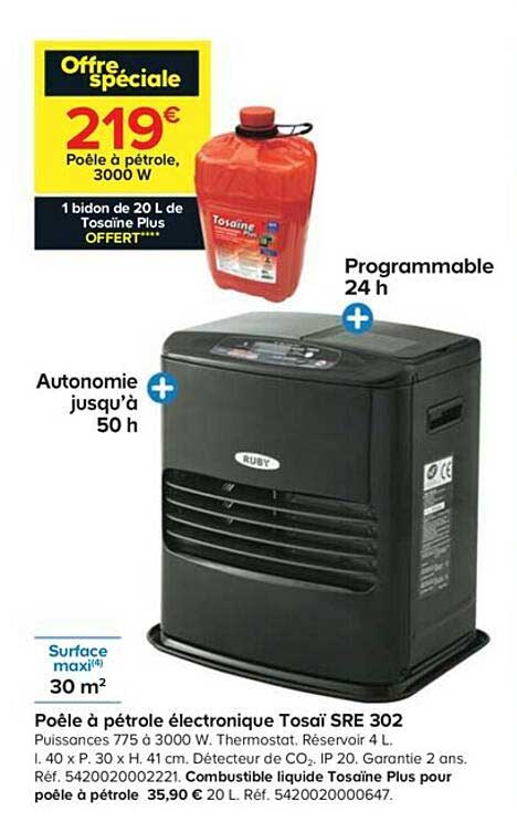 poêle à pétrole électronique tosaï sre 302