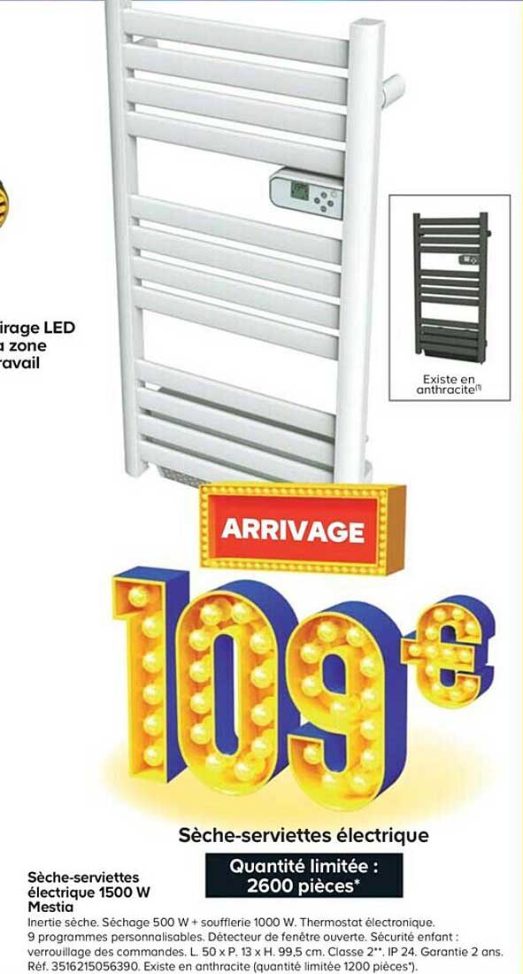 sèche-serviettes électrique 1500 w mestia