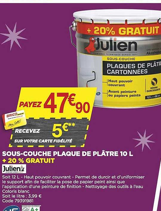 sous-couche plaque de plâtre 10 l + 20% gratuit