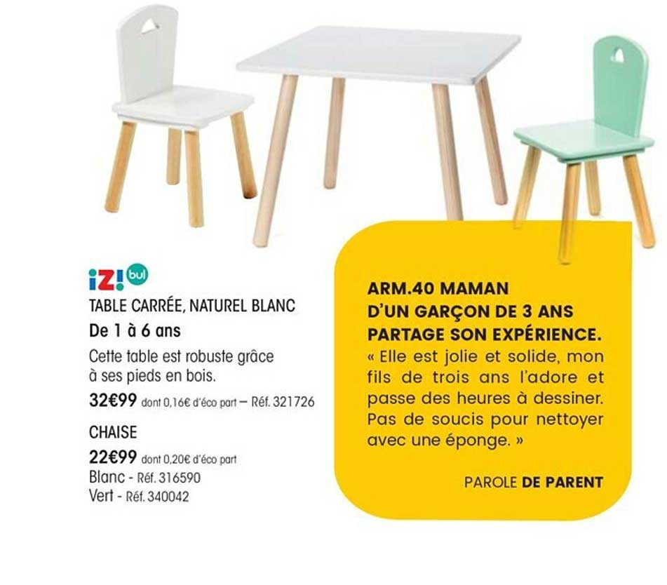 table carrée, naturel blanc iz! bul