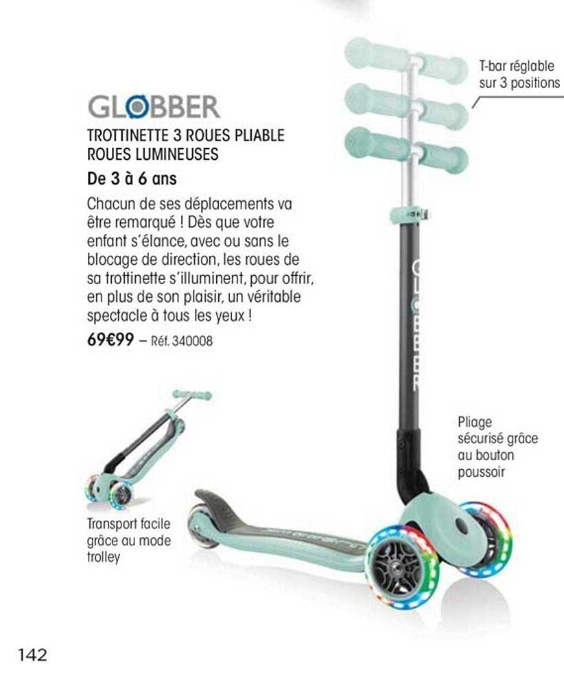 trottinette 3 roues pliable roues lumineuses globber