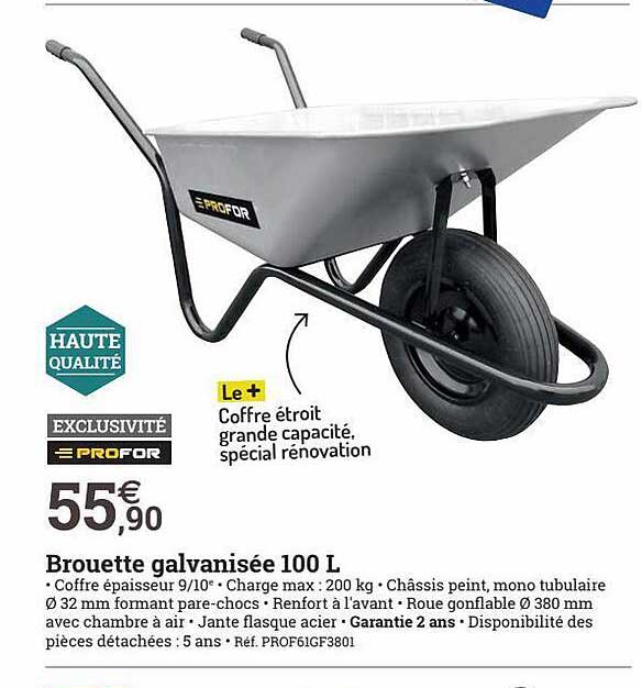 brouette galvanisée 100l profor