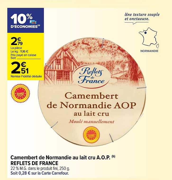 camembert de normandie au lait cru a.o.p. refelts de france