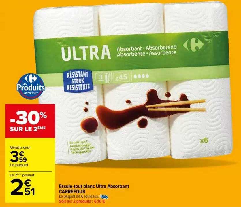 essuie-tout blanc ultra absorbant carrefour