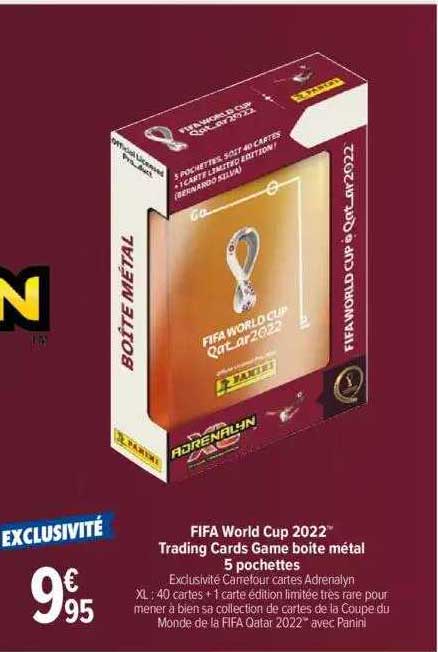 fifa world cup 2022 trading cards game boîte métal 5 pochettes