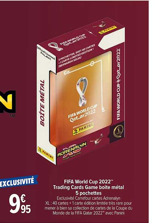 fifa world cup 2022 trading cards game boîte métal 5 pochettes