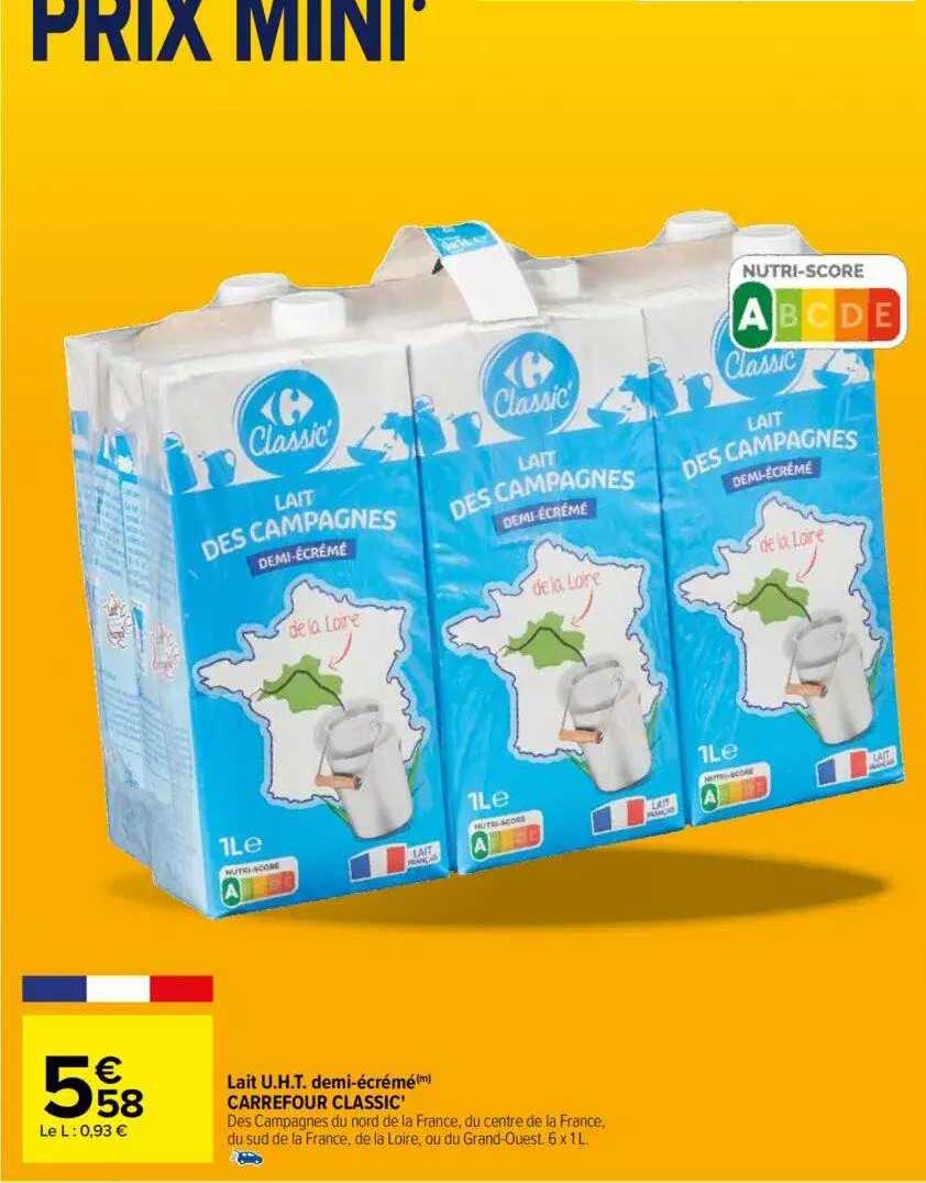 lait u.h.t. demi-écrémé carrefour classic'