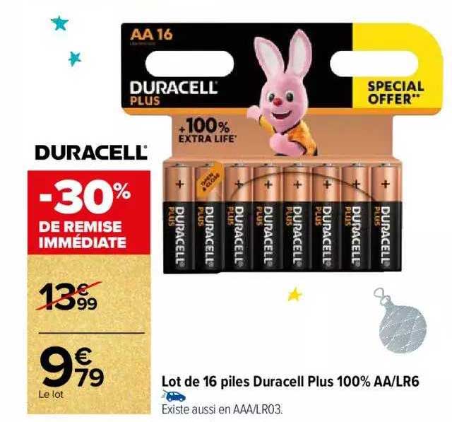 Lot De 16 Piles Duracell Plus 100% Aa-lr6