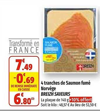 4 Tranches De Saumon Fumé Norvège Breizh Saveurs