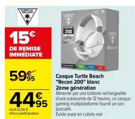 casque turtle beach "recon 200" blanc 2ème génération