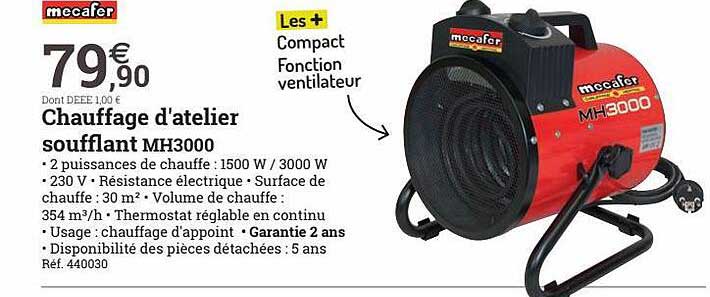 chauffage d'atelier soufflant mh3000 mecafer