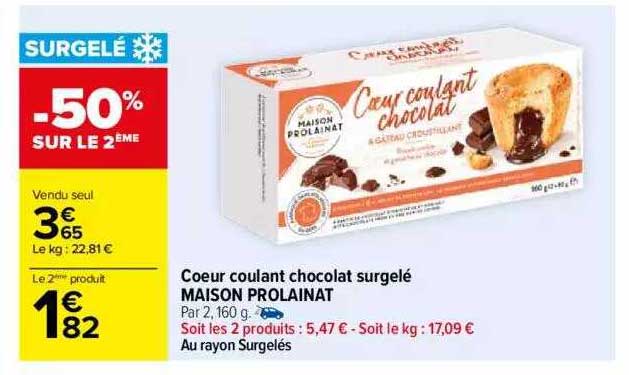 coeur coulant chocolat surgelé maison prolainat