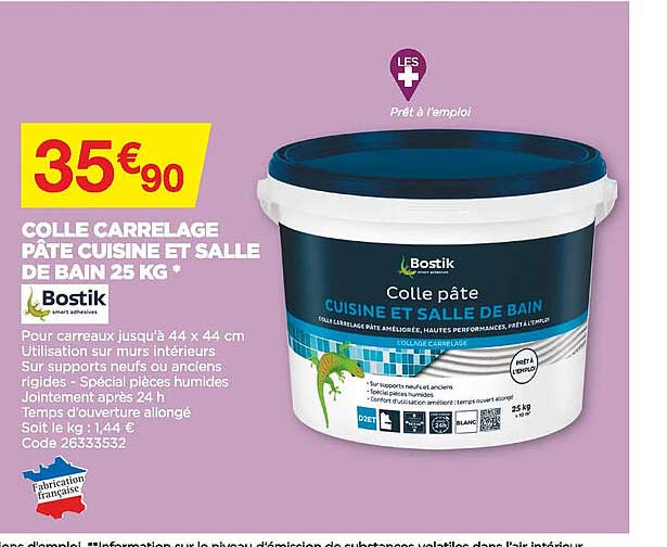 Colle Carrelage Pâte Cuisine Et Salle De Bain 25 Kg Bostik