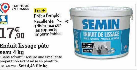 enduit lissage pâte seau 4 kg semin