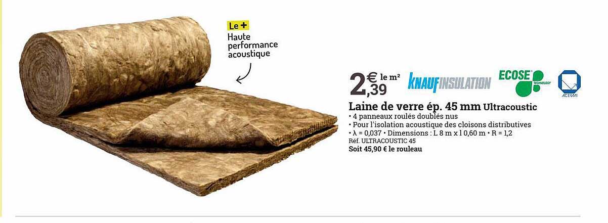 laine de verre ép. 45 mm ultracoustic knauf insulation