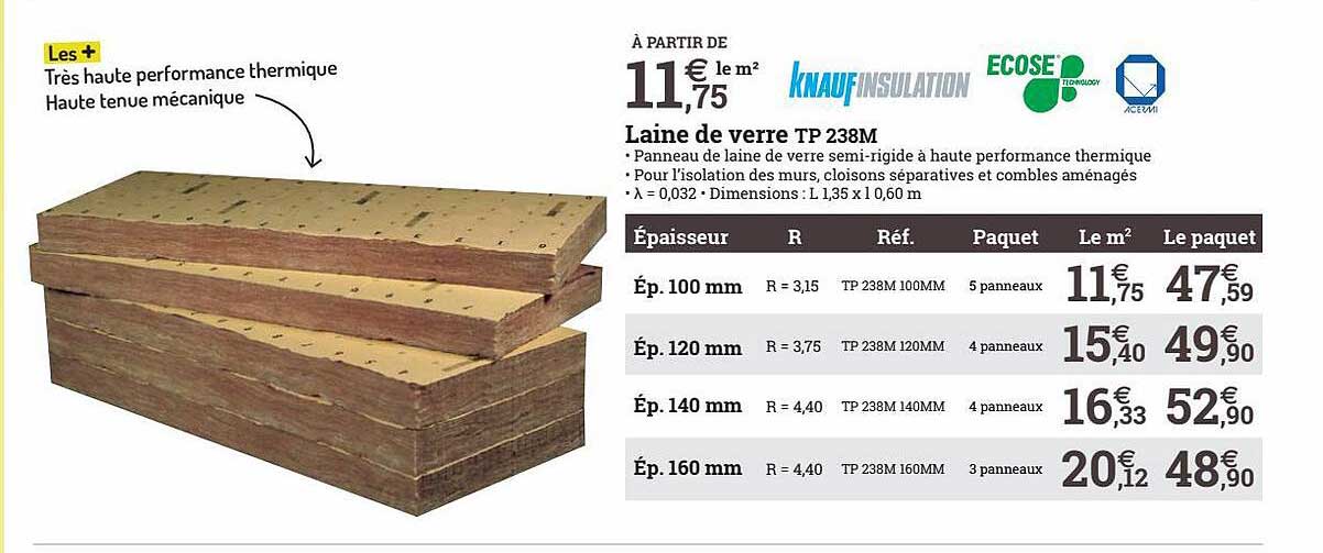 laine de verre tp 238 m knauf insulation