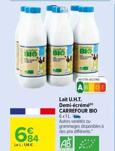 lait u.h.t. demi-écrémé carrefour bio