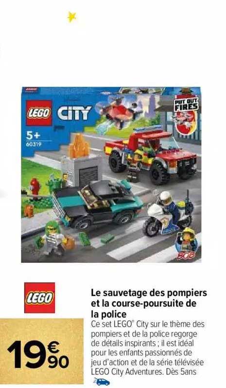 le sauvetage des pompiers et la course-poursuite de la police lego city