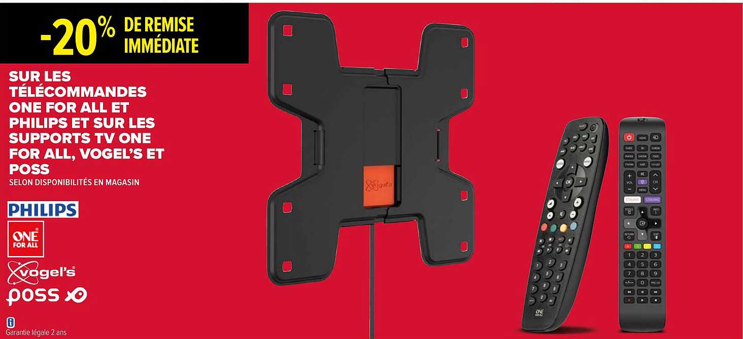 les télécommandes one for all et philips et les supports tv one for all, vogel's et poss