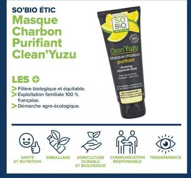 masque charbon purifiant clean'yuzu so'bio étic