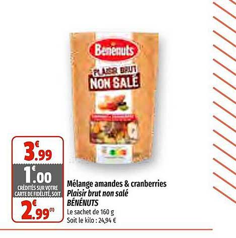 mélange amandes & cranberries plaisir brut non salé bénenuts