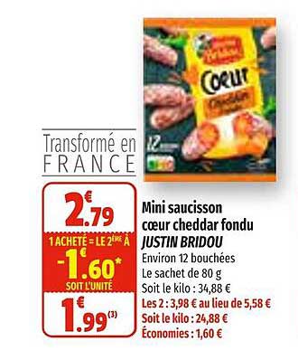 mini saucisse coeur cheddar fondu justin bridou