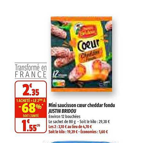 mini saucisson cœur cheddar fondu justin bridou