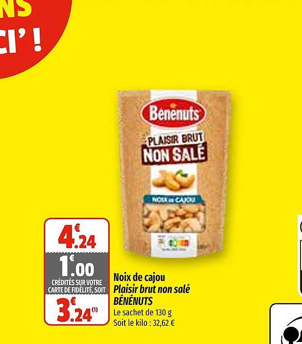 noix de cajou plaisir brut non salé bénénuts