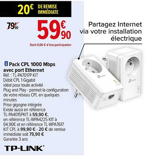 pack cpl 1000 mbps avec port ethernet tp-link