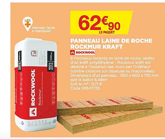 Panneau Laine De Roche Rockmur Kraft Rockwool