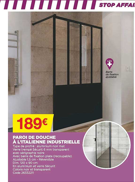 paroi de douche à l'italienne industrielle