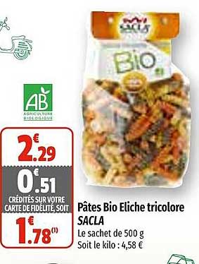 Pâtes Bio Eliche Tricolore Sacla