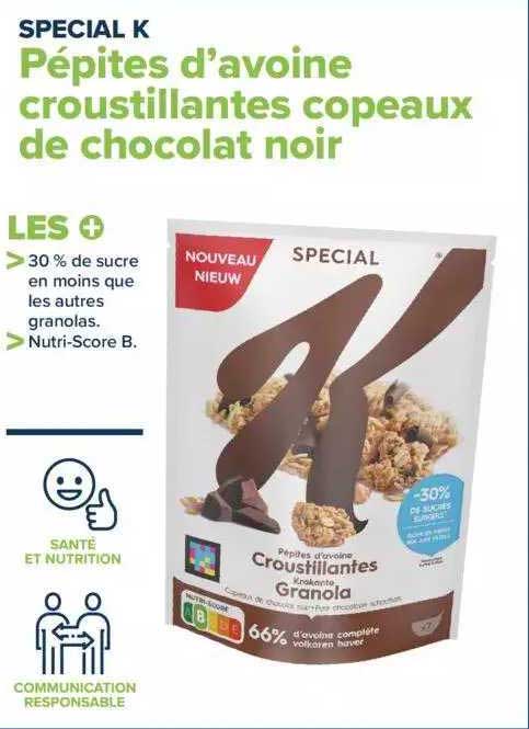 pépites d'avoine croustillantes copeaux de chocolat noir spécial k