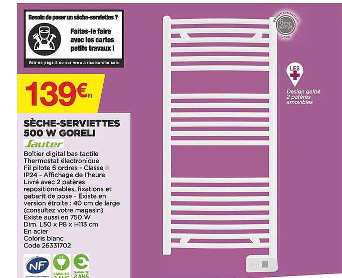 sèche-serviettes 500w goreli sauter