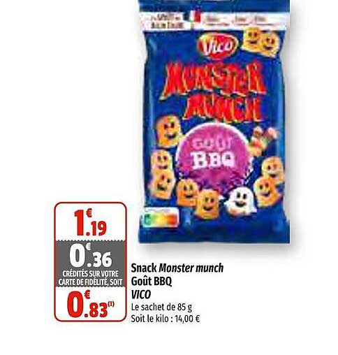 Snack Monster Munch Goût Bbq Vico