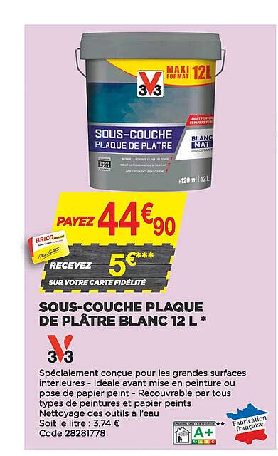 sous-couche plaque de plâtre blanc 12l v33