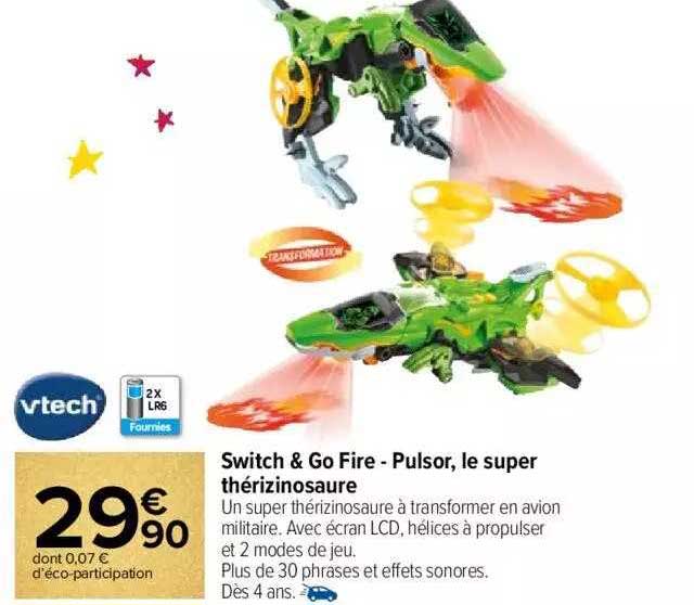 switch & go fire - pulsor, le super thérizinosaure vtech