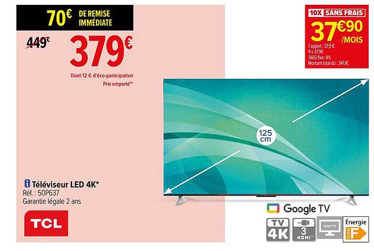 Téléviseur Led 4k 125 Cm Tcl