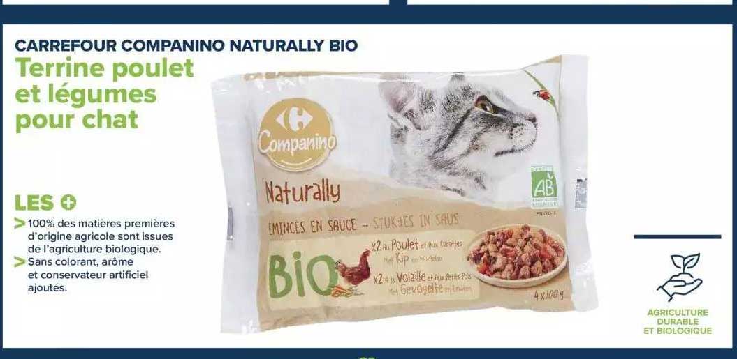 terrine poulet et légumes pour chat carrefour companino naturally bio