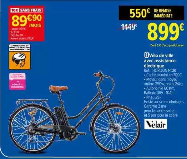 vélo de ville avec assistance électrique velair