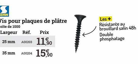 vis pour plaques de plâtre semin
