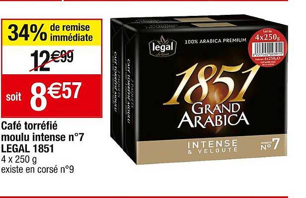 Café Torréfié Moulu Intense N°7 Légal 1851